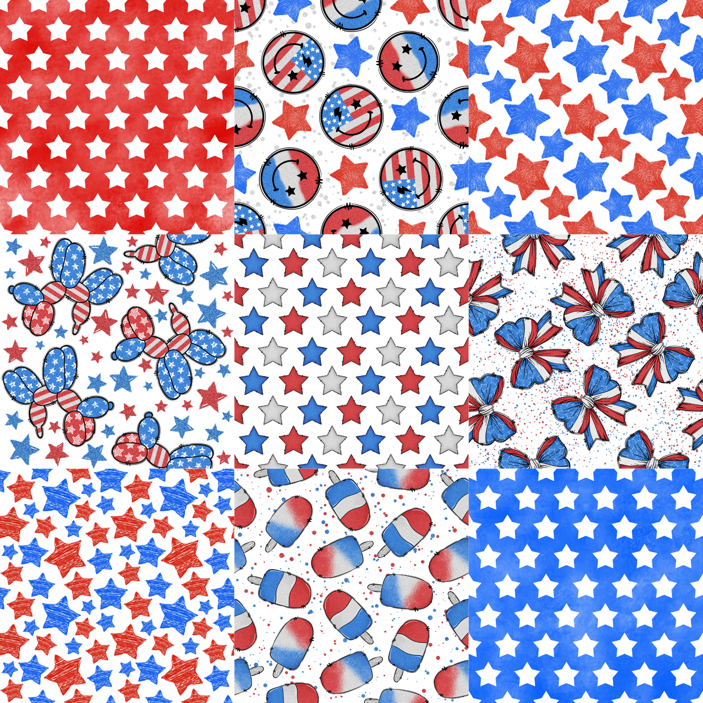 Printed Vinyl - 4th of July - Stars and Bows