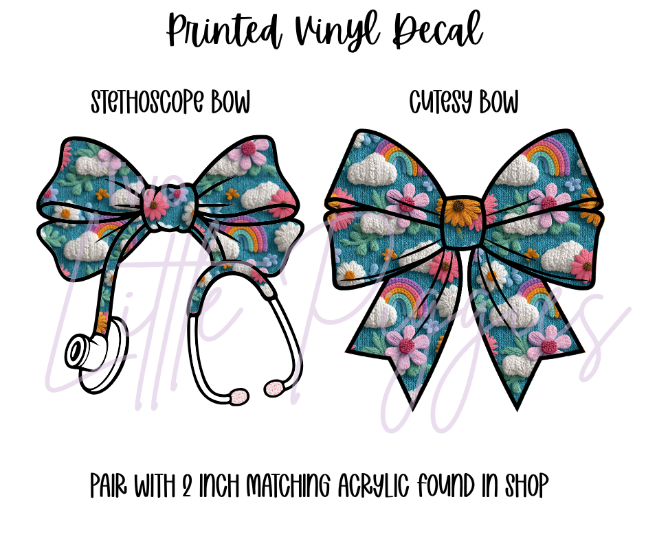 Printed Vinyl - Embroidered Rainbows and Flowers