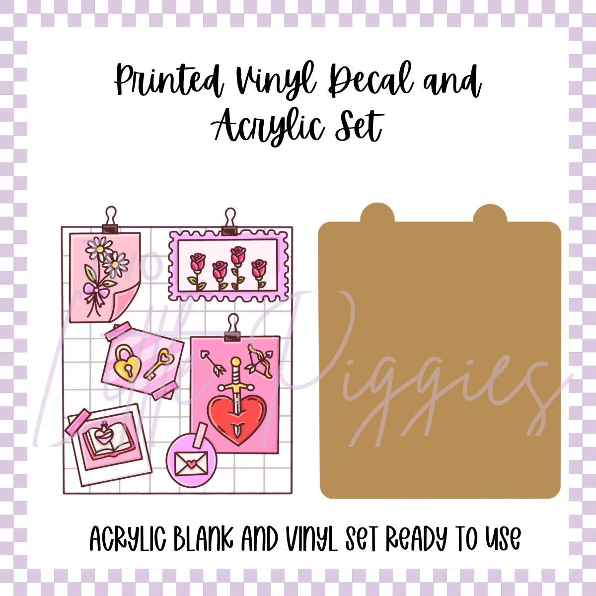 Printed Vinyl and Acrylic Set - Light Pink Bookish