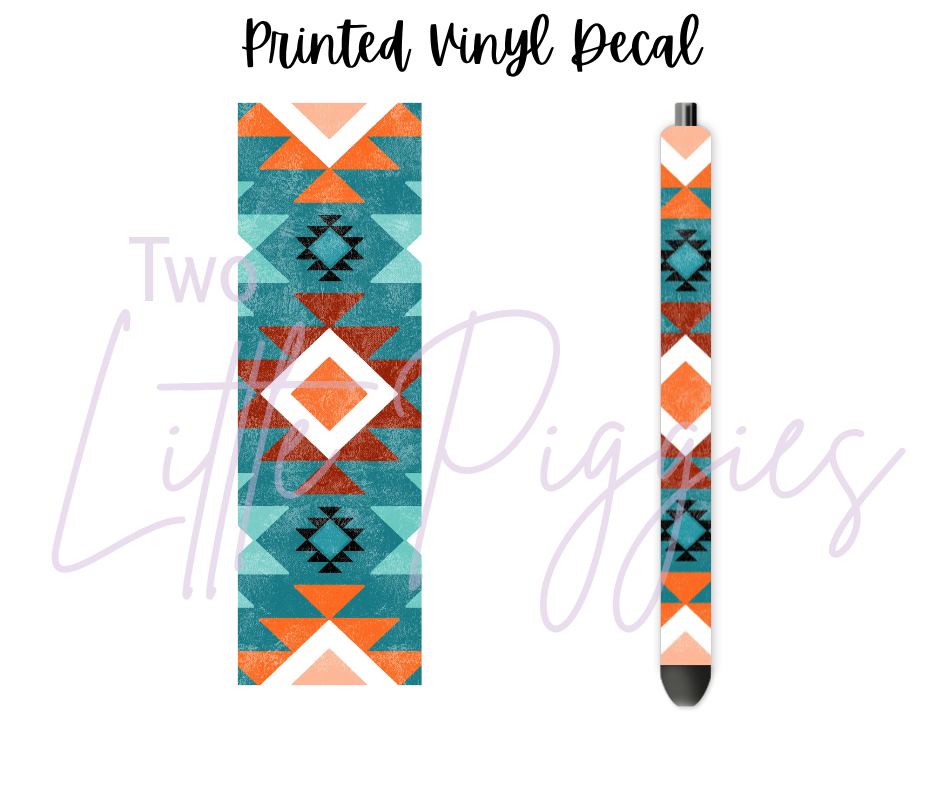 Printed Vinyl - Orange Turquoise Aztec