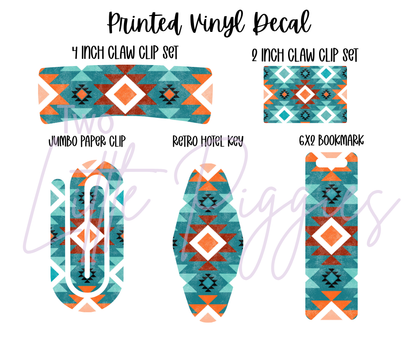 Printed Vinyl - Orange Turquoise Aztec