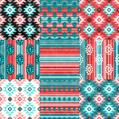 Printed Vinyl - Coral Aqua Aztec