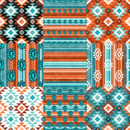 Printed Vinyl - Orange Turquoise Aztec