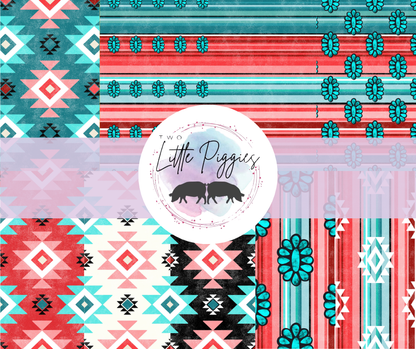 Printed Vinyl - Coral Aqua Aztec
