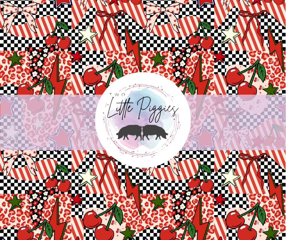 Printed Vinyl - Grunge Checkered Cherries
