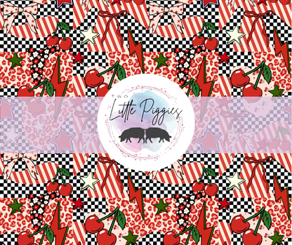 Printed Vinyl - Grunge Checkered Cherries