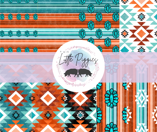 Printed Vinyl - Orange Turquoise Aztec