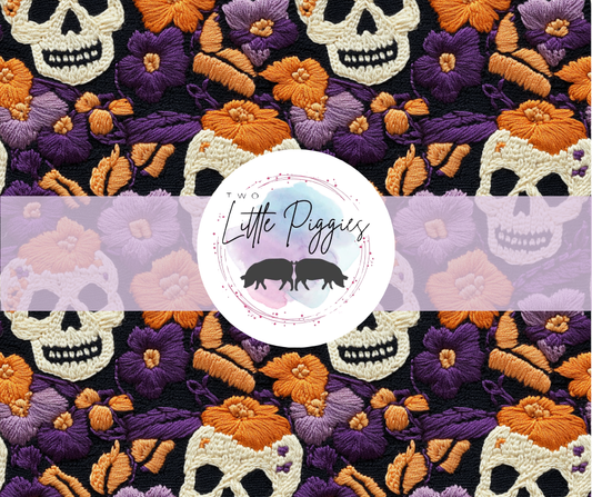 Printed Vinyl - Embroidered Skulls