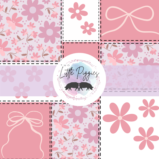 Printed Vinyl - Patchwork - Pink Bows and Flowers