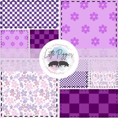 Printed Vinyl - Patchwork - Purple Flowers and Checkers