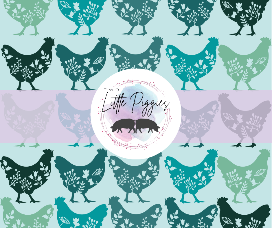 Printed Vinyl - Characters - Teal Chickens