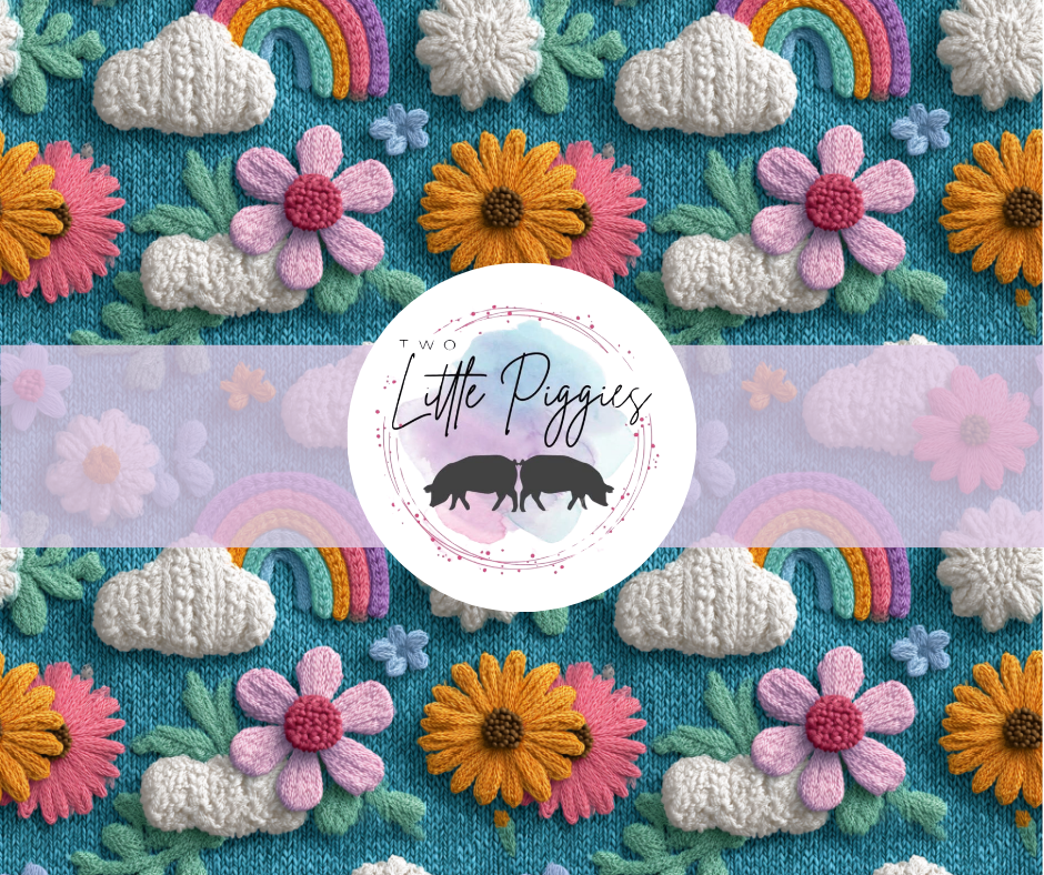 Printed Vinyl - Embroidered Rainbows and Flowers