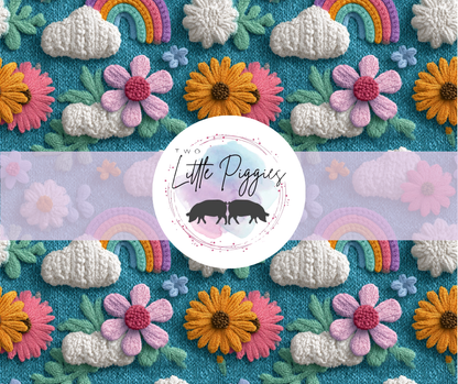 Printed Vinyl - Embroidered Rainbows and Flowers