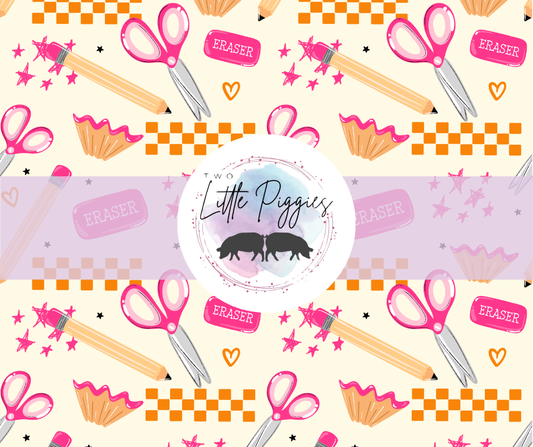 Printed Vinyl - Pink School Supplies