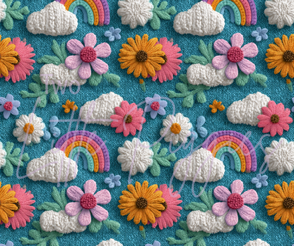 Printed Vinyl - Embroidered Rainbows and Flowers