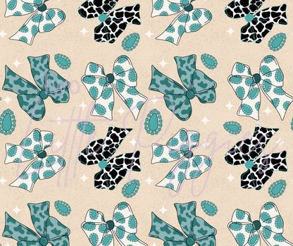 Printed Vinyl - Western Teal Bows