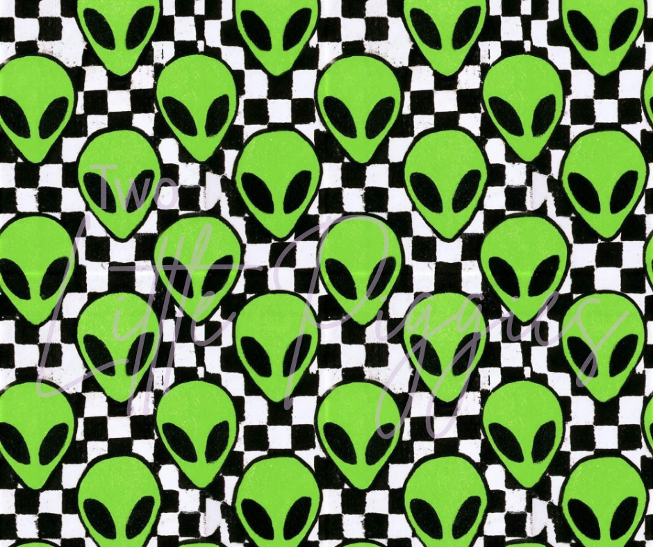 Printed Vinyl - Green Alien Checkers