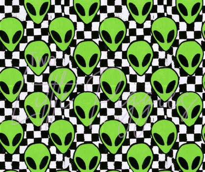 Printed Vinyl - Green Alien Checkers