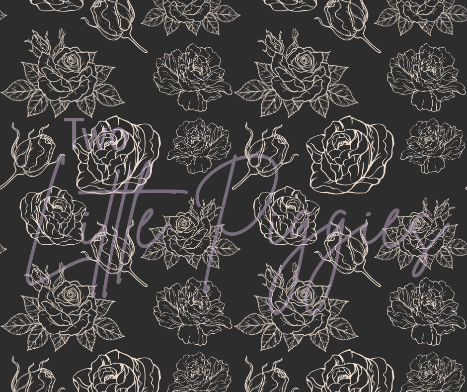 Printed Vinyl - Black and Cream Roses