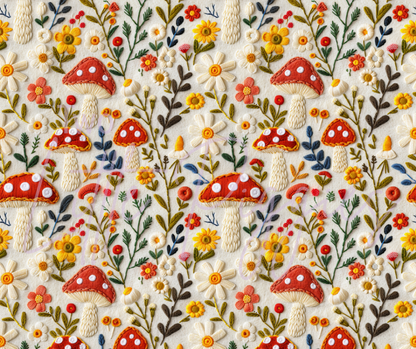 Printed Vinyl - Embroidered Mushrooms