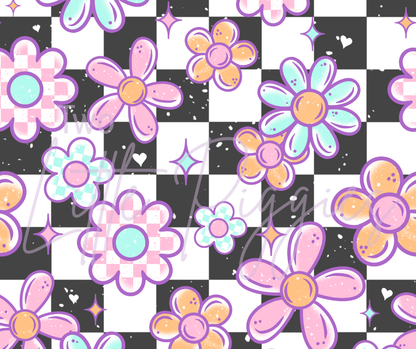 Printed Vinyl - Checker Flowers