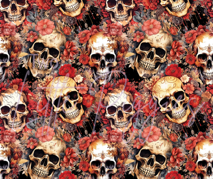 Printed Vinyl - Red Floral Skulls