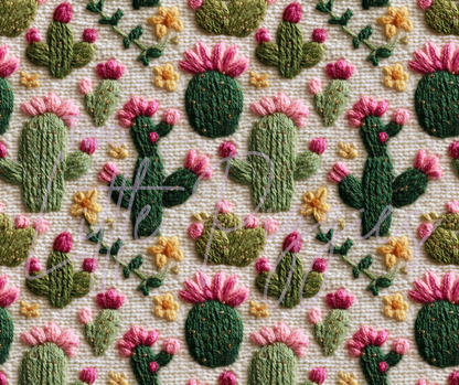 Printed Vinyl - Embroidered Cactus