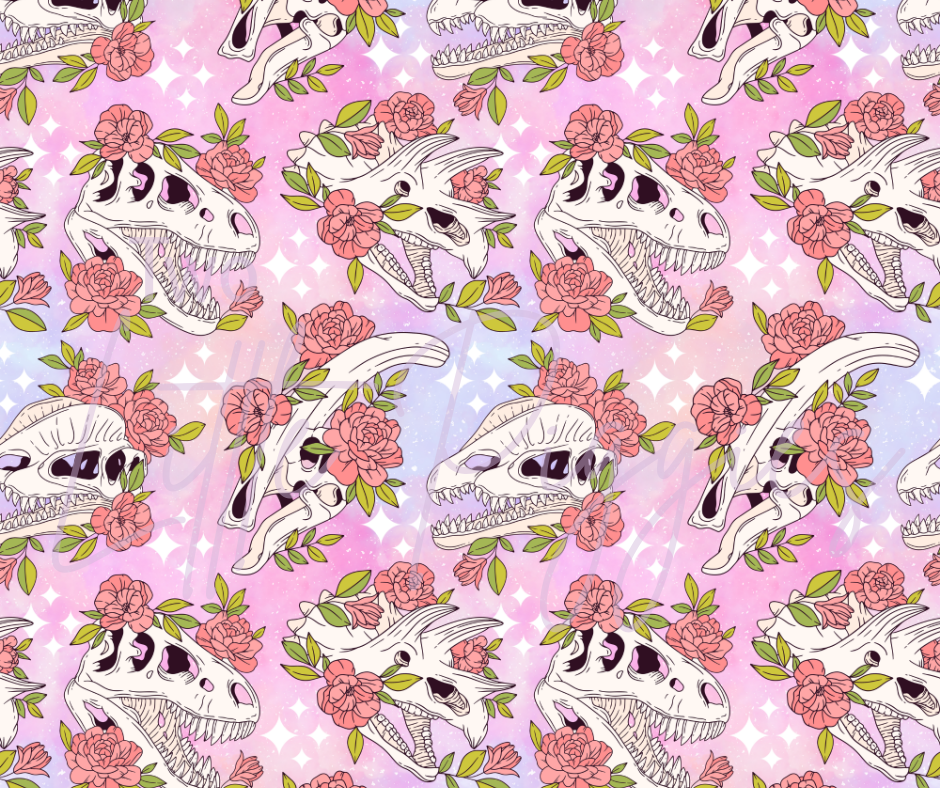 Printed Vinyl - Dinosaur Skulls and Flowers