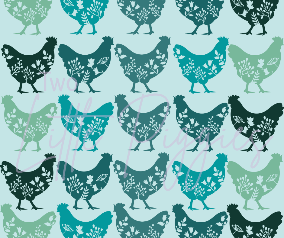 Printed Vinyl - Characters - Teal Chickens