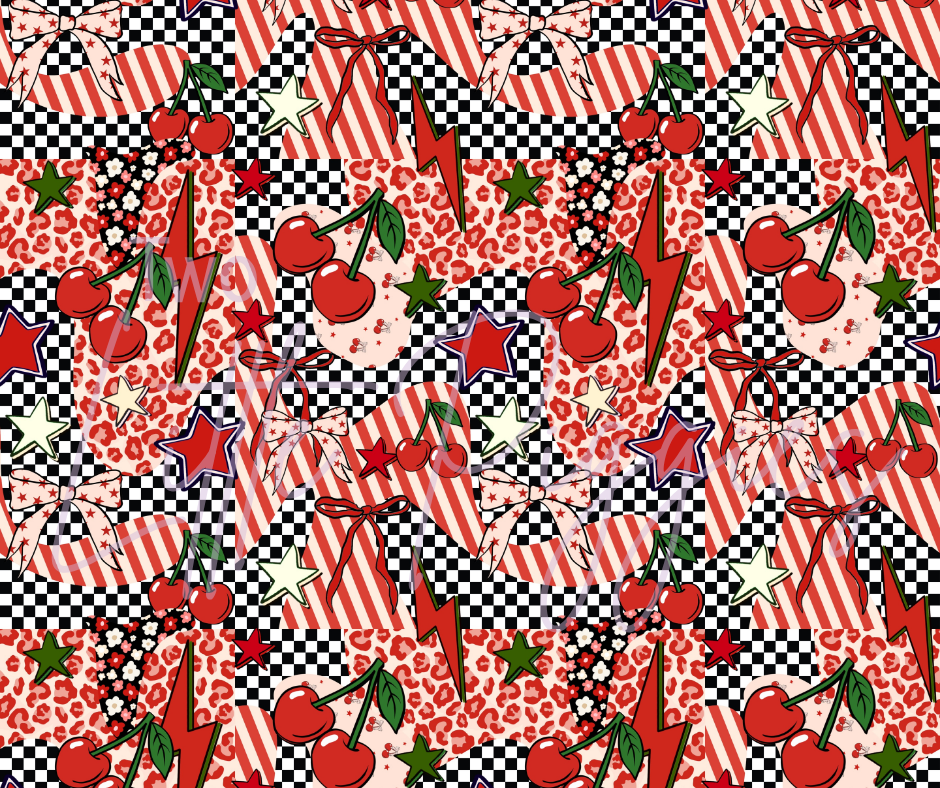 Printed Vinyl - Grunge Checkered Cherries