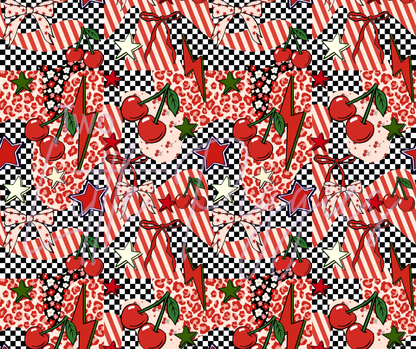 Printed Vinyl - Grunge Checkered Cherries