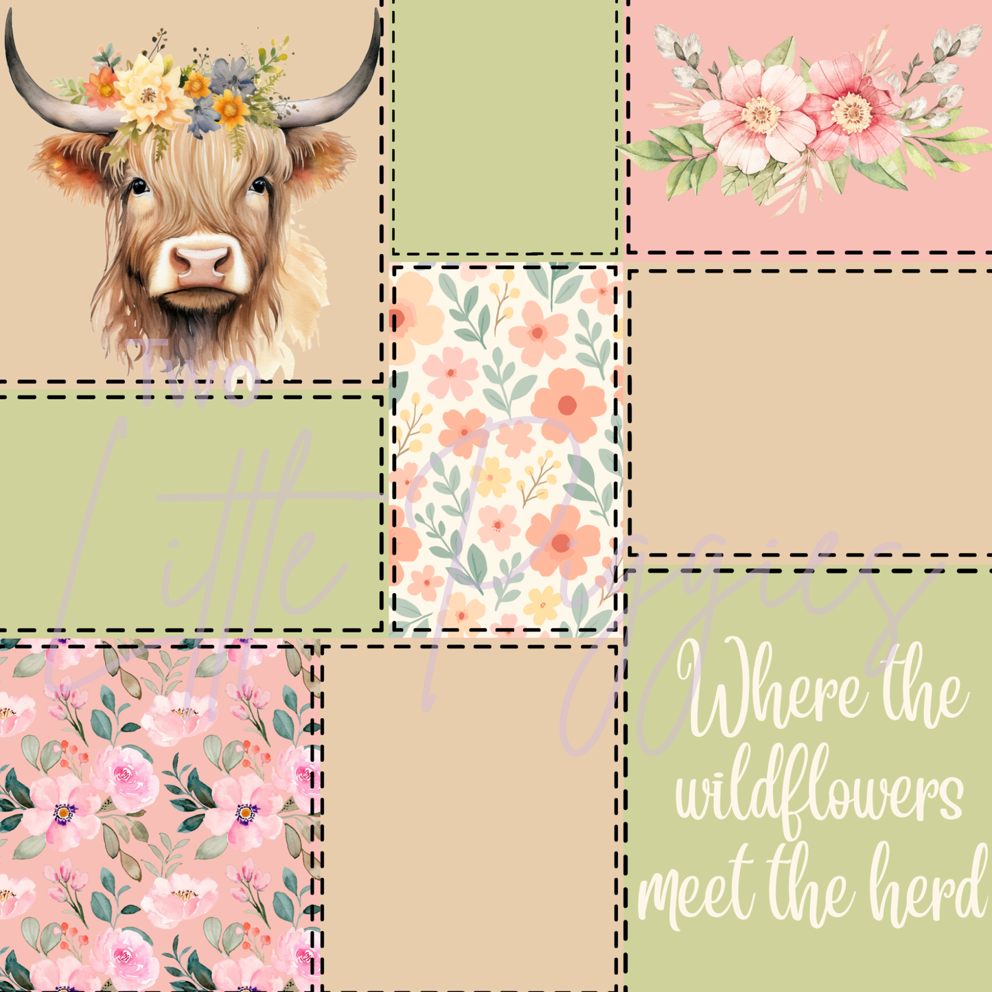Printed Vinyl -Patchwork - Spring Highland Cow