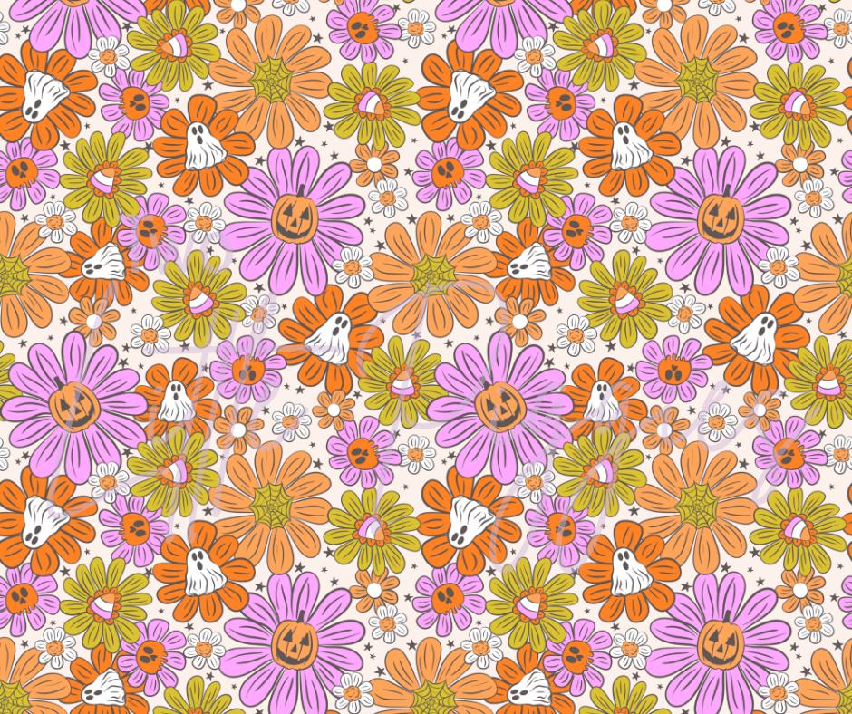 Printed Vinyl - Retro Halloween Flowers