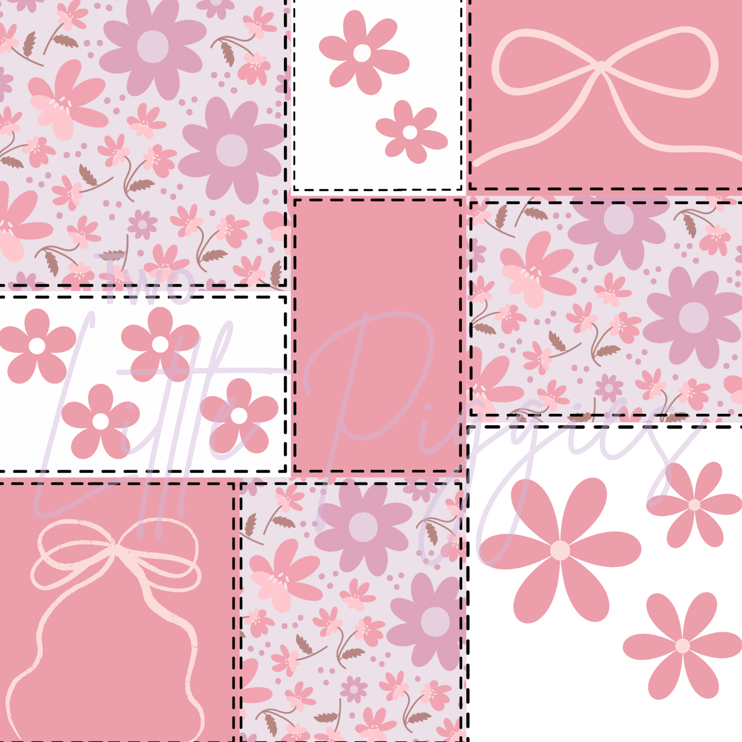 Printed Vinyl - Patchwork - Pink Bows and Flowers