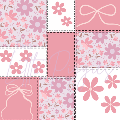 Printed Vinyl - Patchwork - Pink Bows and Flowers