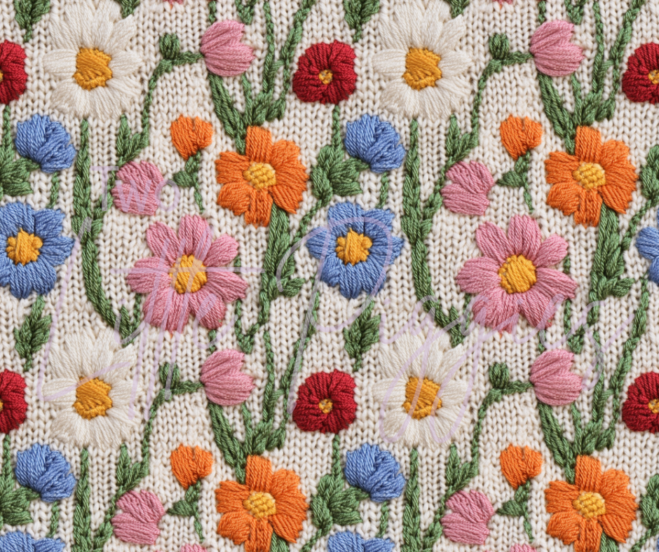 Printed Vinyl - Embroidered Flowers