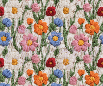 Printed Vinyl - Embroidered Flowers