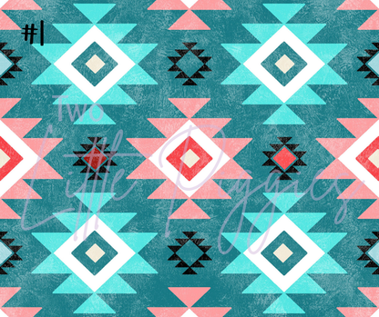Printed Vinyl - Coral Aqua Aztec