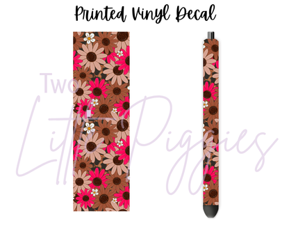 Printed Vinyl - Brown and Pink Flowers