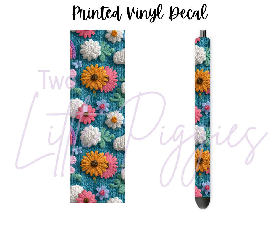 Printed Vinyl - Embroidered Rainbows and Flowers