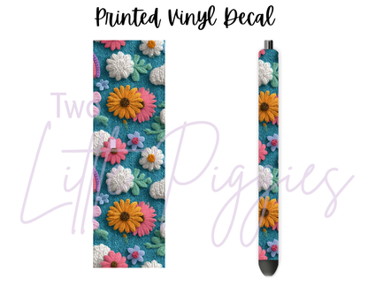 Printed Vinyl - Embroidered Rainbows and Flowers