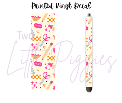 Printed Vinyl - Pink School Supplies