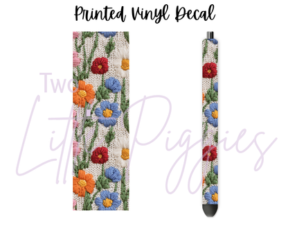 Printed Vinyl - Embroidered Flowers