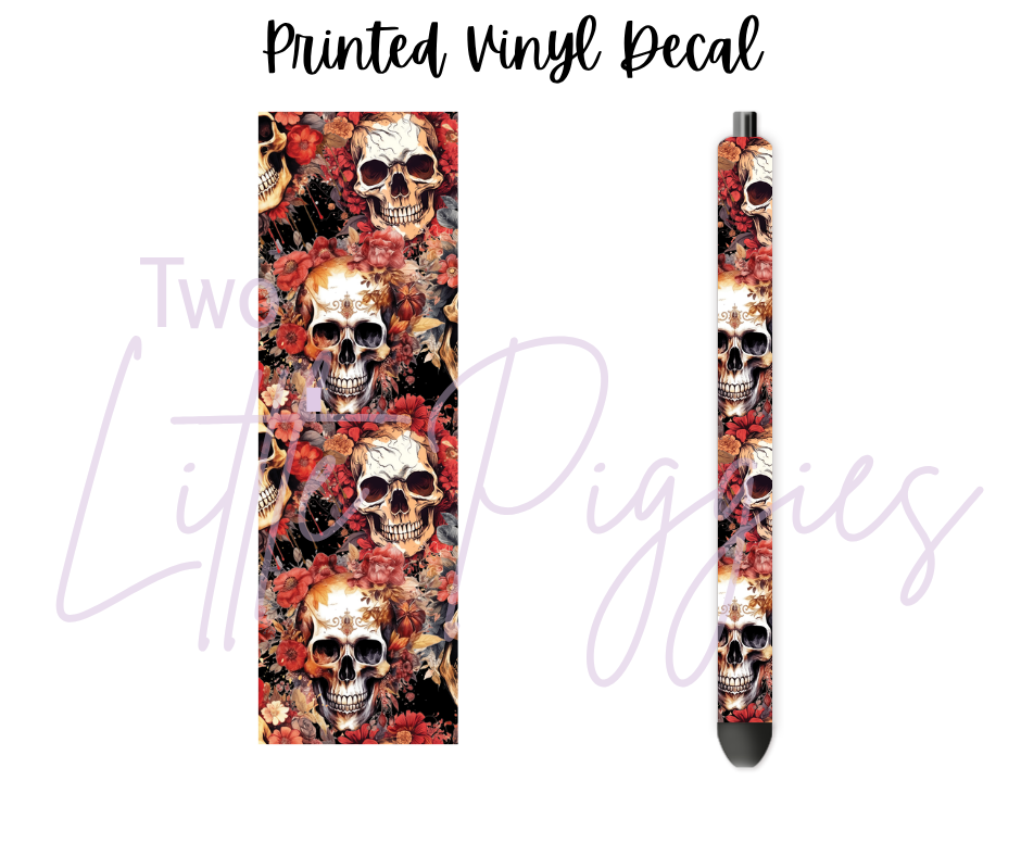 Printed Vinyl - Red Floral Skulls