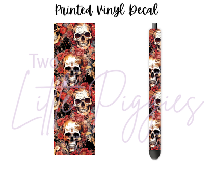 Printed Vinyl - Red Floral Skulls