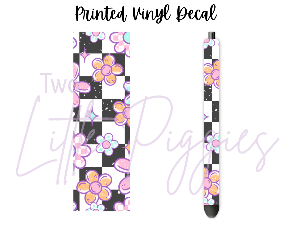 Printed Vinyl - Checker Flowers