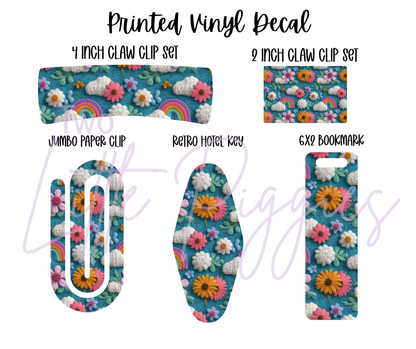 Printed Vinyl - Embroidered Rainbows and Flowers