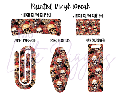 Printed Vinyl - Red Floral Skulls