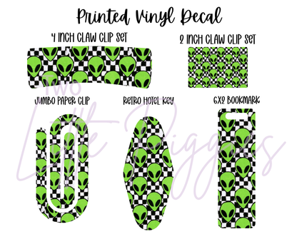 Printed Vinyl - Green Alien Checkers