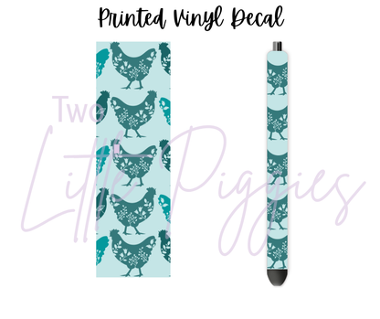 Printed Vinyl - Characters - Teal Chickens